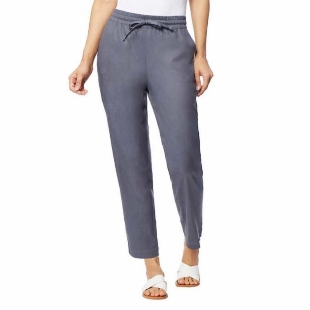 NWT 32 Degrees Cool Dark Grey Linen Blend Drawstring Stretch Woven Pants Size S